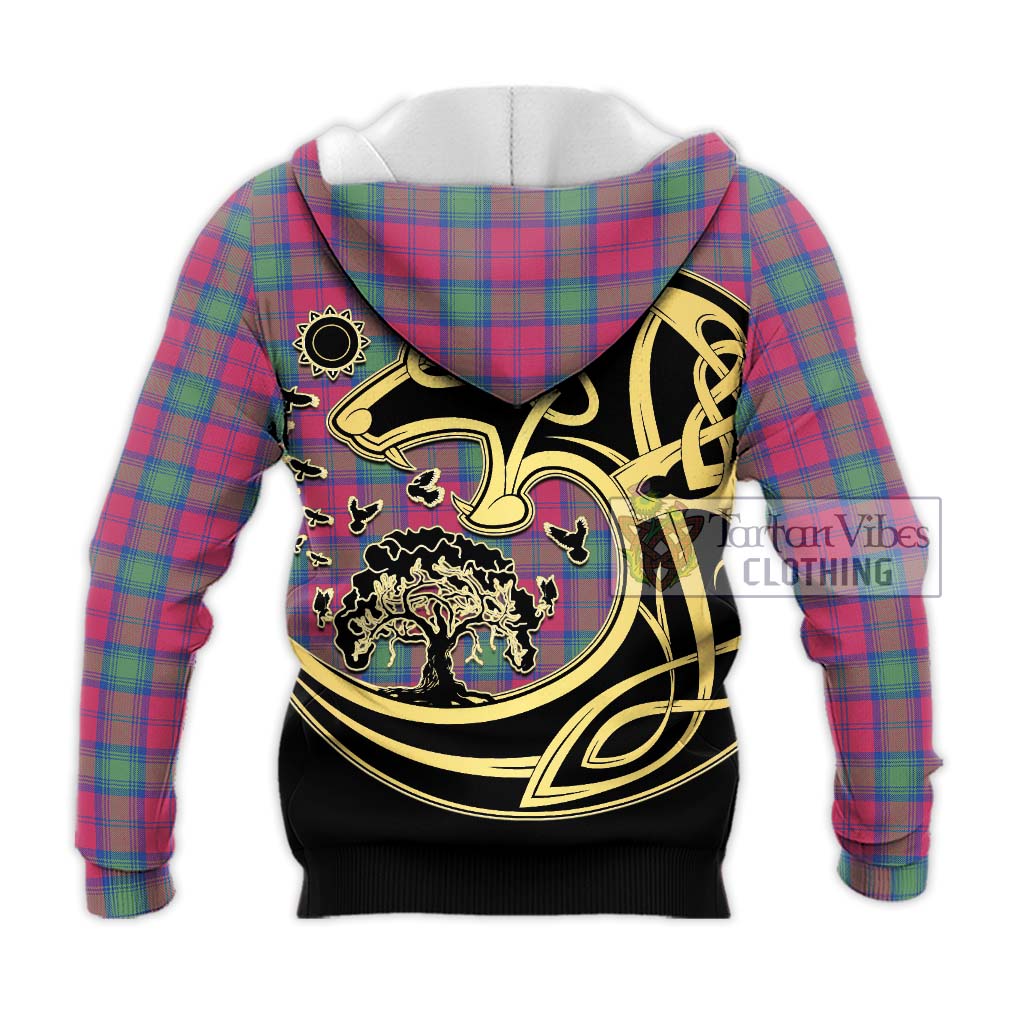 Tartan Vibes Clothing Lindsay Ancient Tartan Knitted Hoodie with Family Crest Celtic Wolf Style