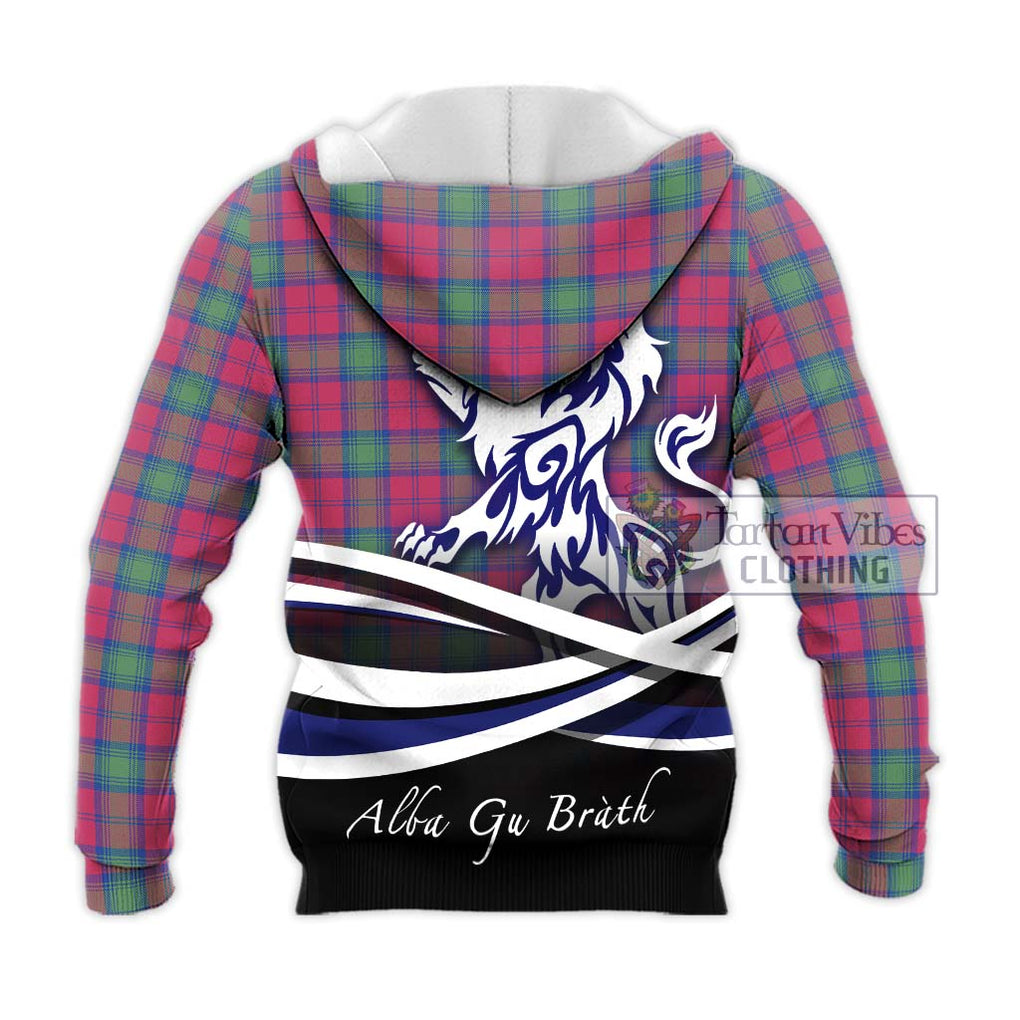 Lindsay Ancient Tartan Knitted Hoodie with Alba Gu Brath Regal Lion Emblem - Tartanvibesclothing Shop