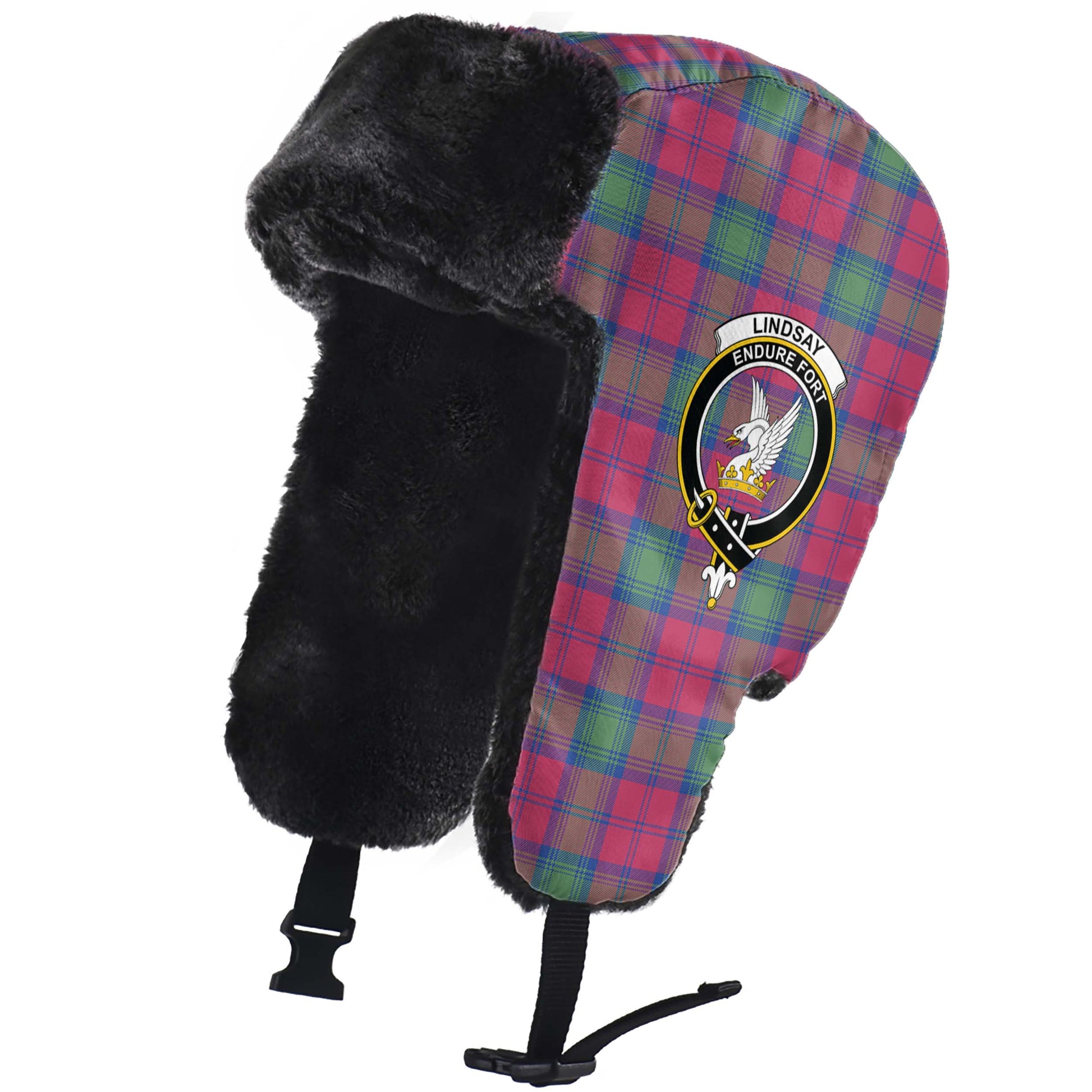 Lindsay Ancient Tartan Winter Trapper Hat with Family Crest - Tartanvibesclothing