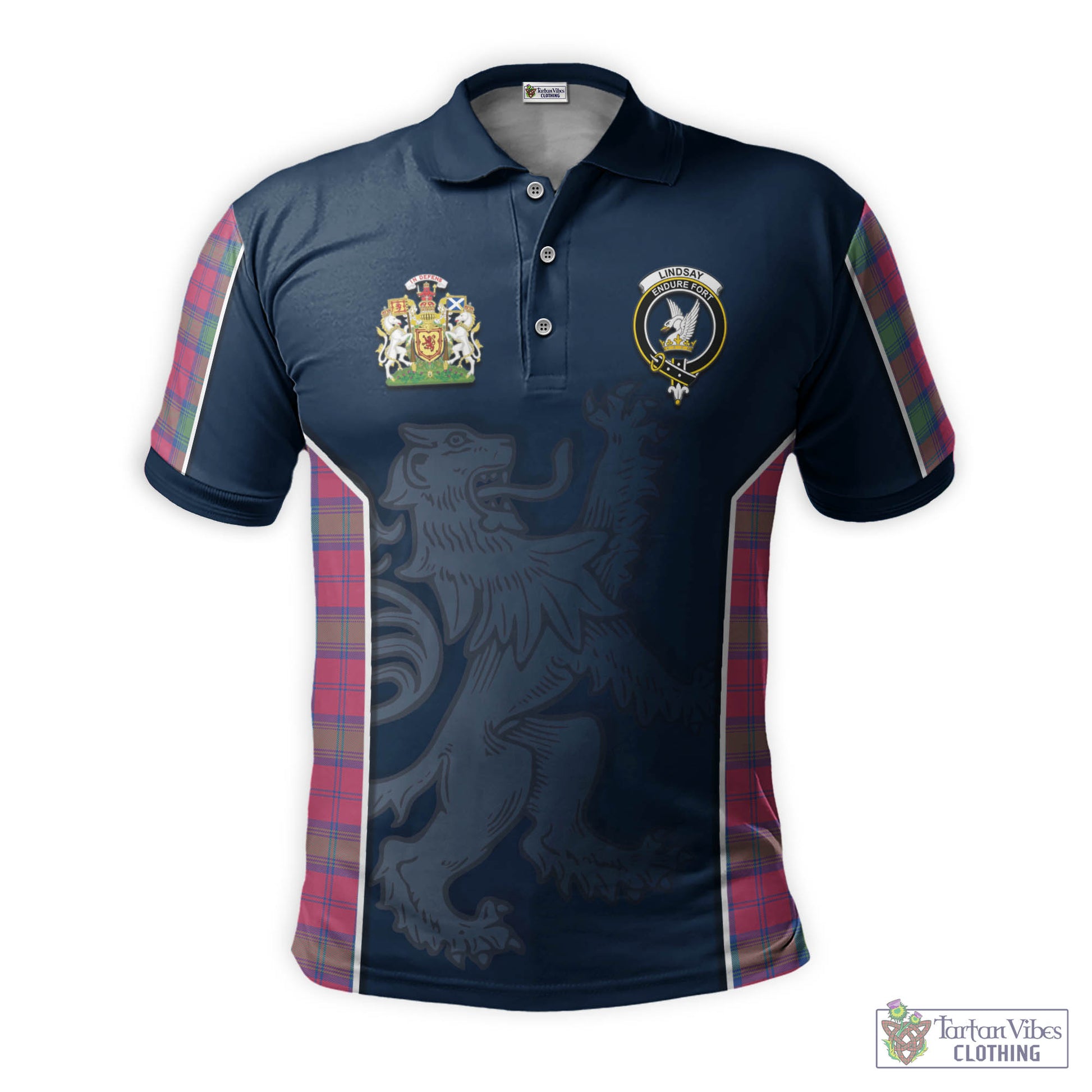 Tartan Vibes Clothing Lindsay Ancient Tartan Men's Polo Shirt with Family Crest and Lion Rampant Vibes Sport Style