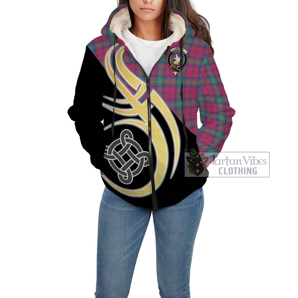 Lindsay Ancient Tartan Sherpa Hoodie with Family Crest and Celtic Symbol Style Unisex - Tartan Vibes Clothing