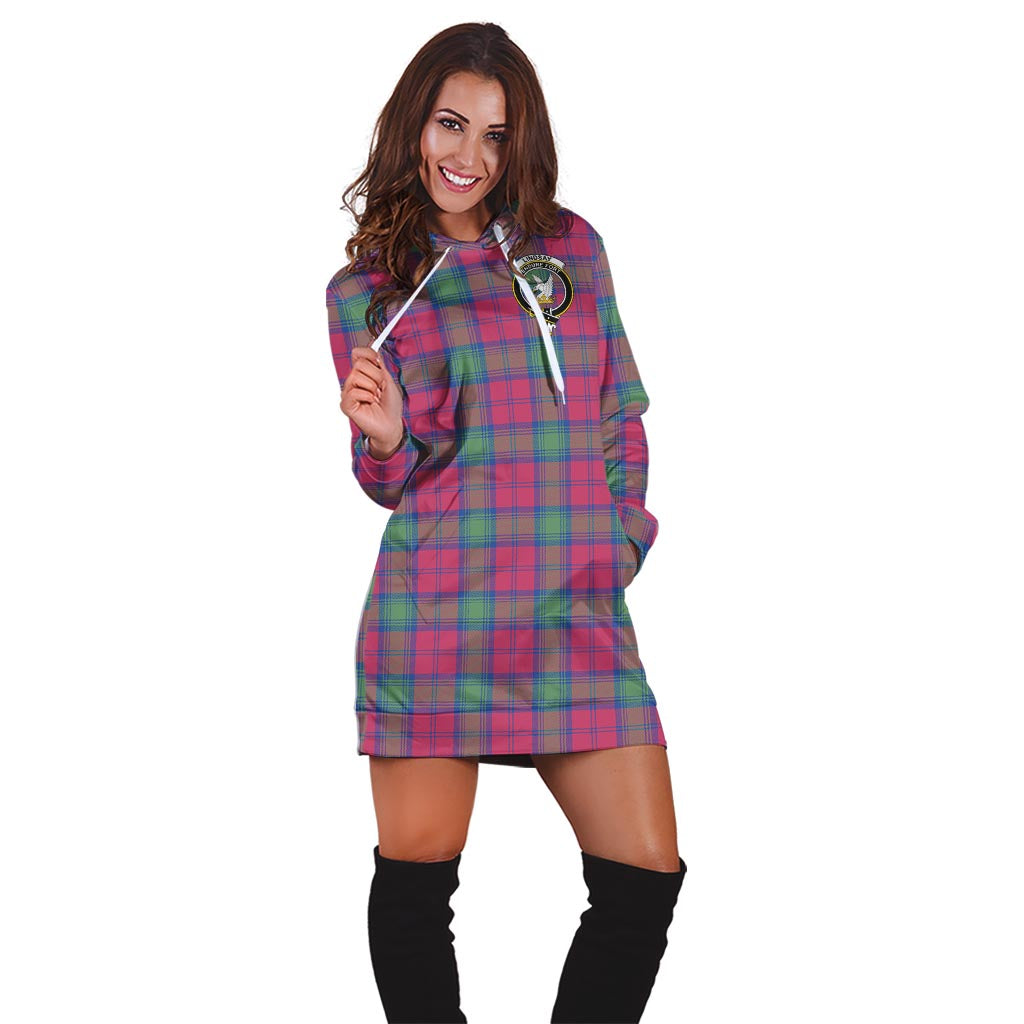 Lindsay Ancient Tartan Hoodie Dress with Family Crest - Tartan Vibes Clothing