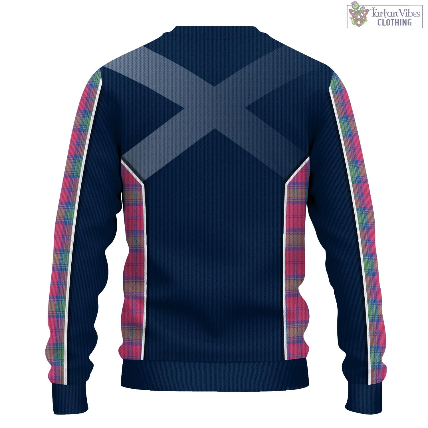 Tartan Vibes Clothing Lindsay Ancient Tartan Knitted Sweatshirt with Family Crest and Scottish Thistle Vibes Sport Style