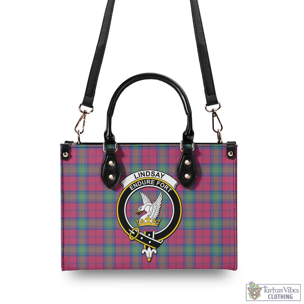 Tartan Vibes Clothing Lindsay Ancient Tartan Luxury Leather Handbags with Family Crest