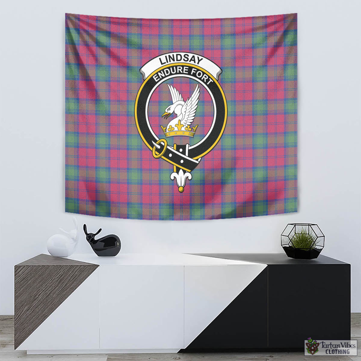 Tartan Vibes Clothing Lindsay Ancient Tartan Tapestry Wall Hanging and Home Decor for Room with Family Crest