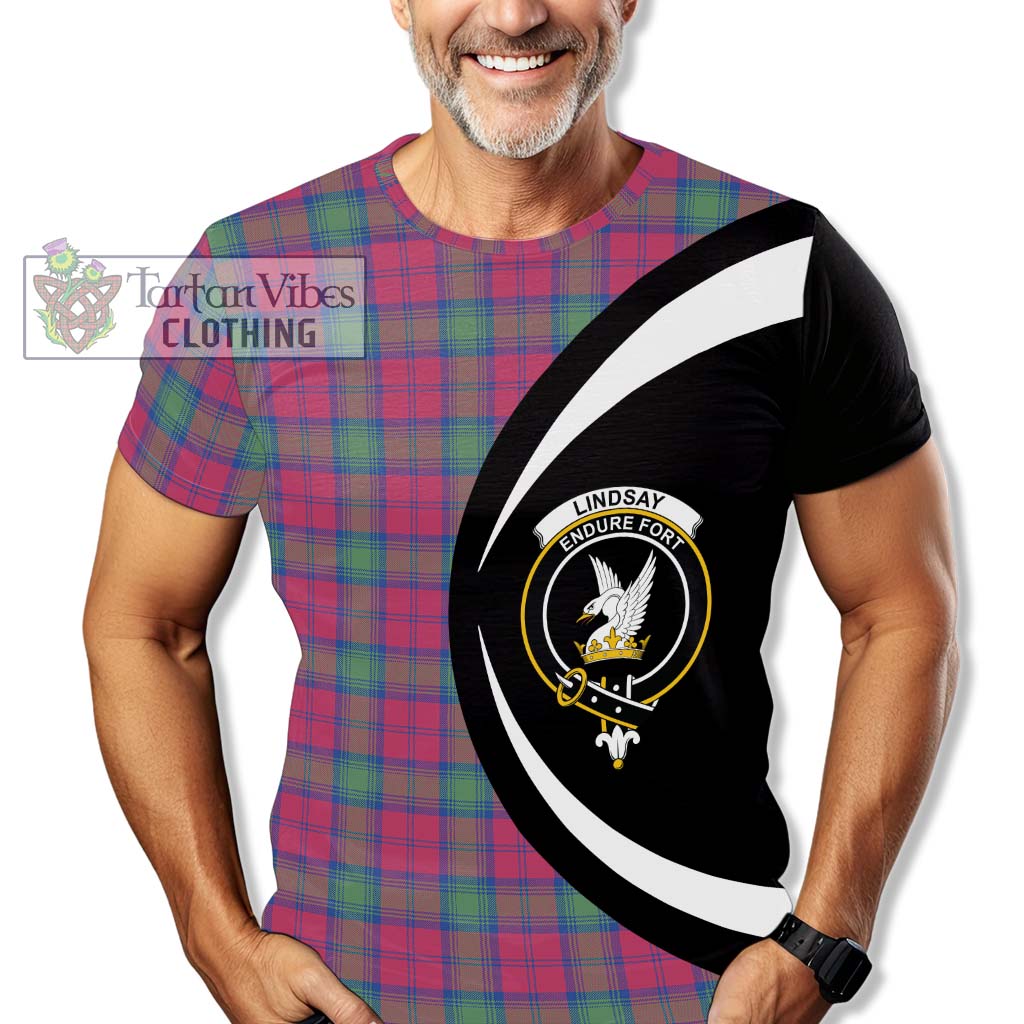 Tartan Vibes Clothing Lindsay Ancient Tartan T-Shirt with Family Crest Circle Style