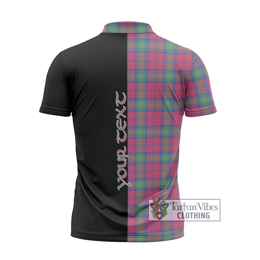 Lindsay Ancient Tartan Zipper Polo Shirt with Family Crest and Half Of Me Style - Tartanvibesclothing Shop