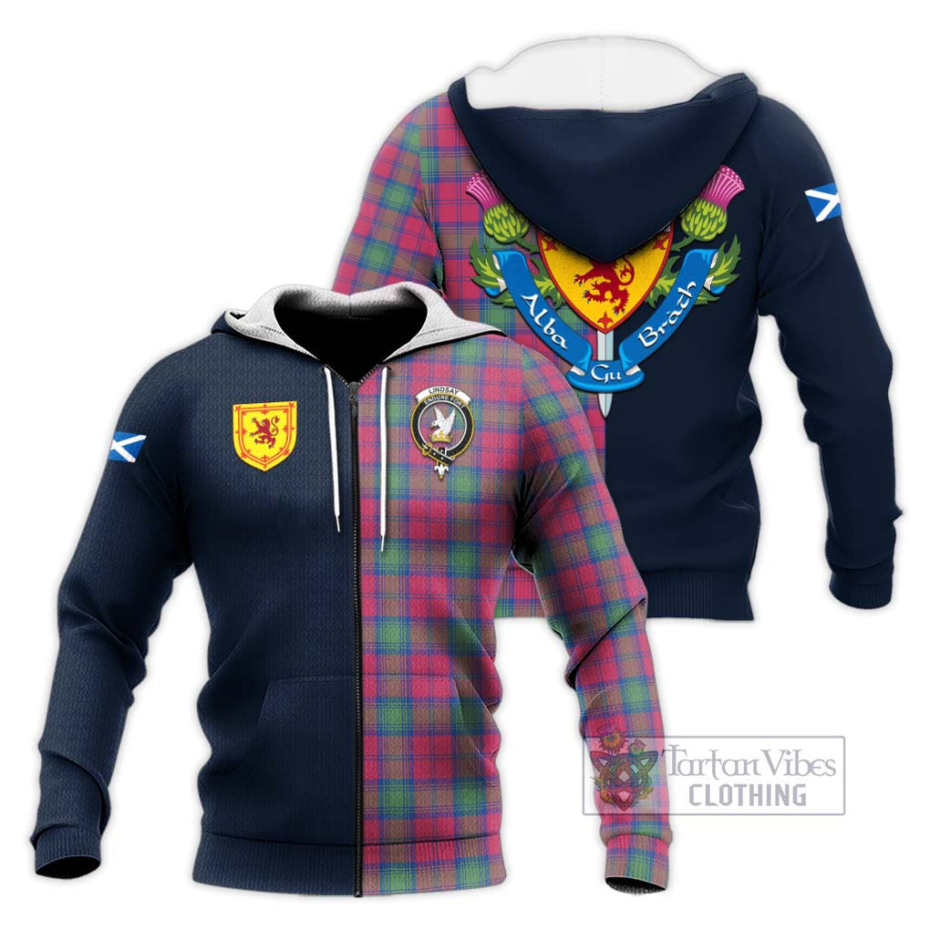 Tartan Vibes Clothing Lindsay Ancient Tartan Knitted Hoodie with Scottish Lion Royal Arm Half Style