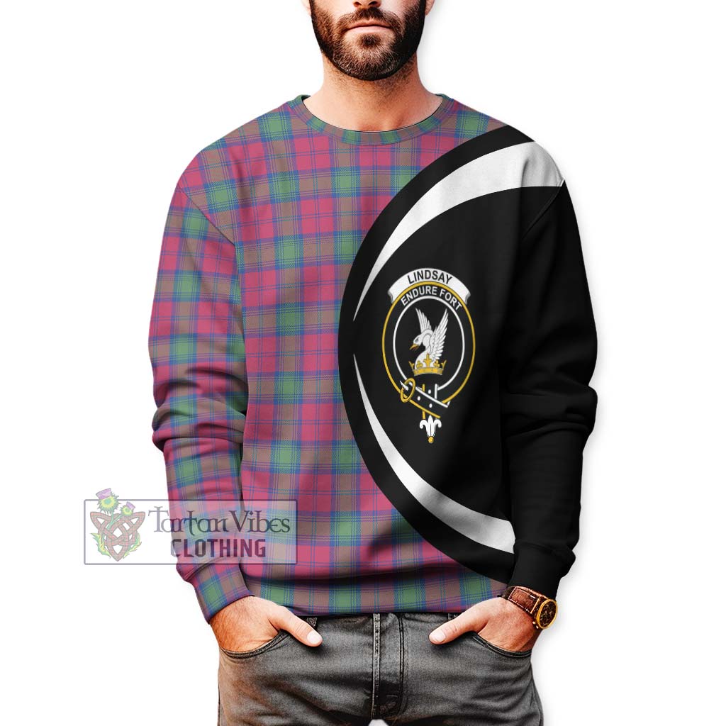 Lindsay Ancient Tartan Sweatshirt with Family Crest Circle Style - Tartan Vibes Clothing