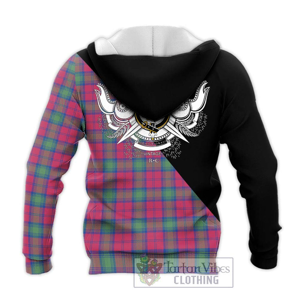 Lindsay Ancient Tartan Knitted Hoodie with Family Crest and Military Logo Style - Tartanvibesclothing Shop