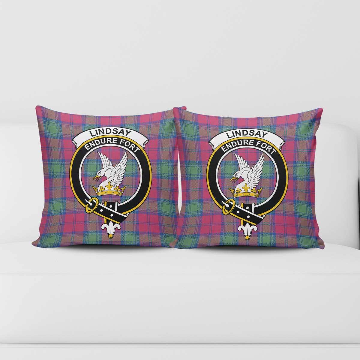 Lindsay Ancient Tartan Pillow Cover with Family Crest - Tartanvibesclothing