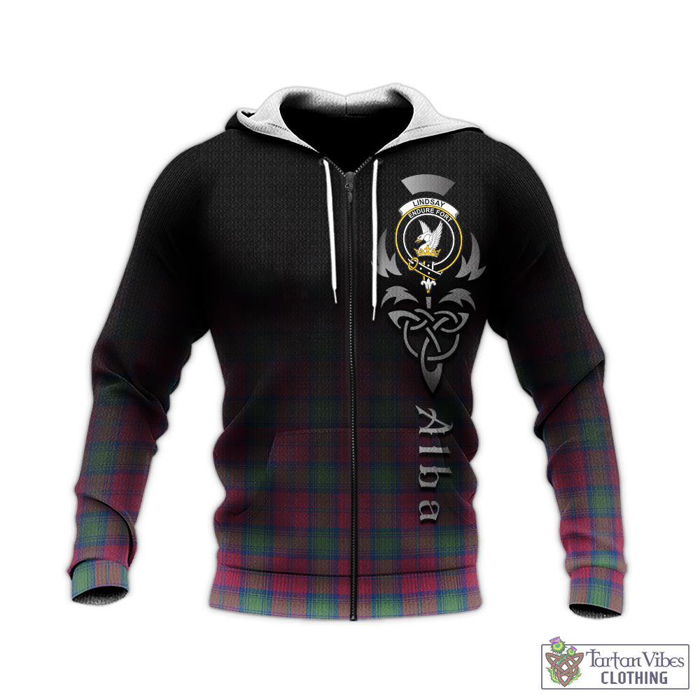 Tartan Vibes Clothing Lindsay Ancient Tartan Knitted Hoodie Featuring Alba Gu Brath Family Crest Celtic Inspired