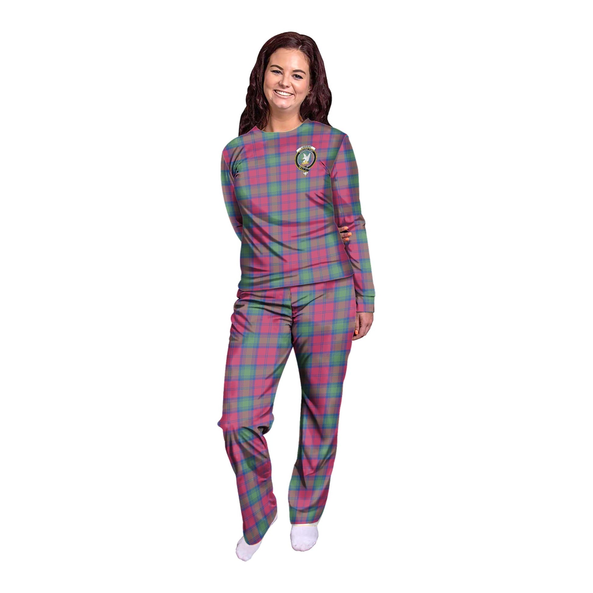 Lindsay Ancient Tartan Pajamas Family Set with Family Crest - Tartanvibesclothing