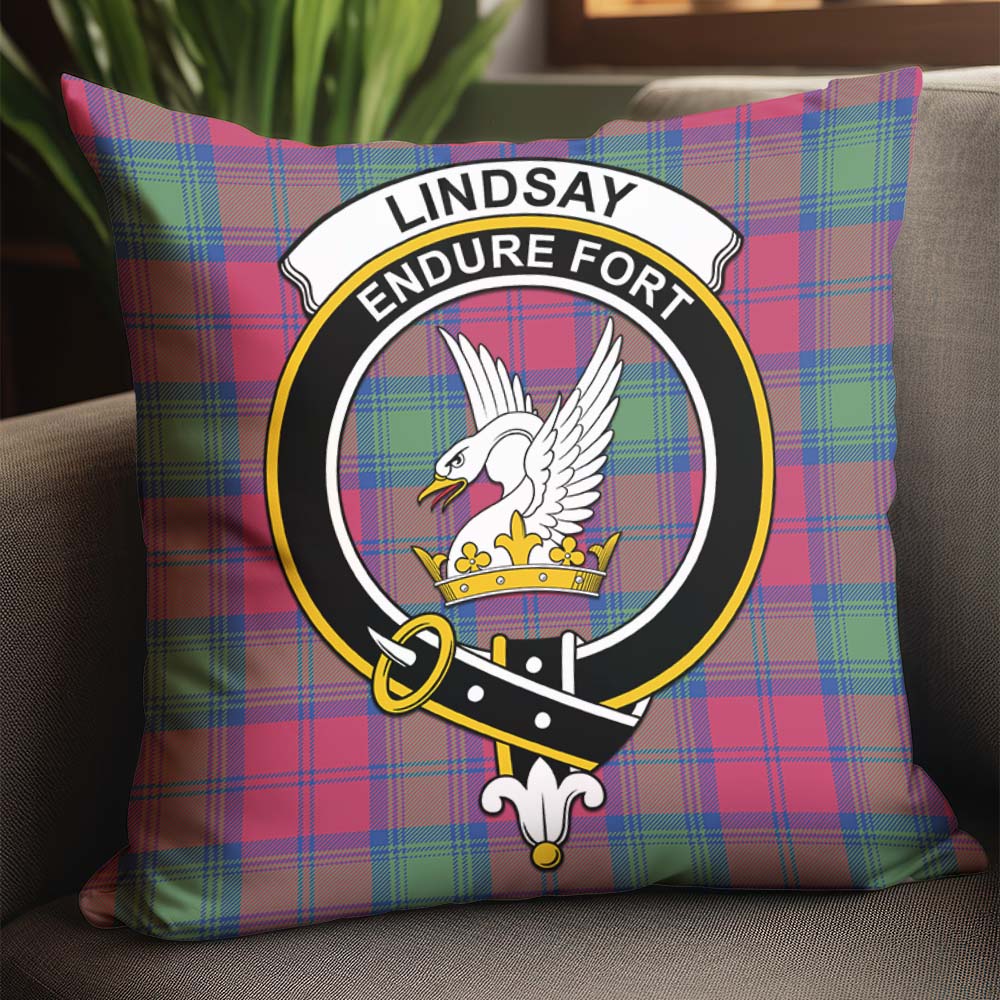 Lindsay Ancient Tartan Pillow Cover with Family Crest - Tartanvibesclothing