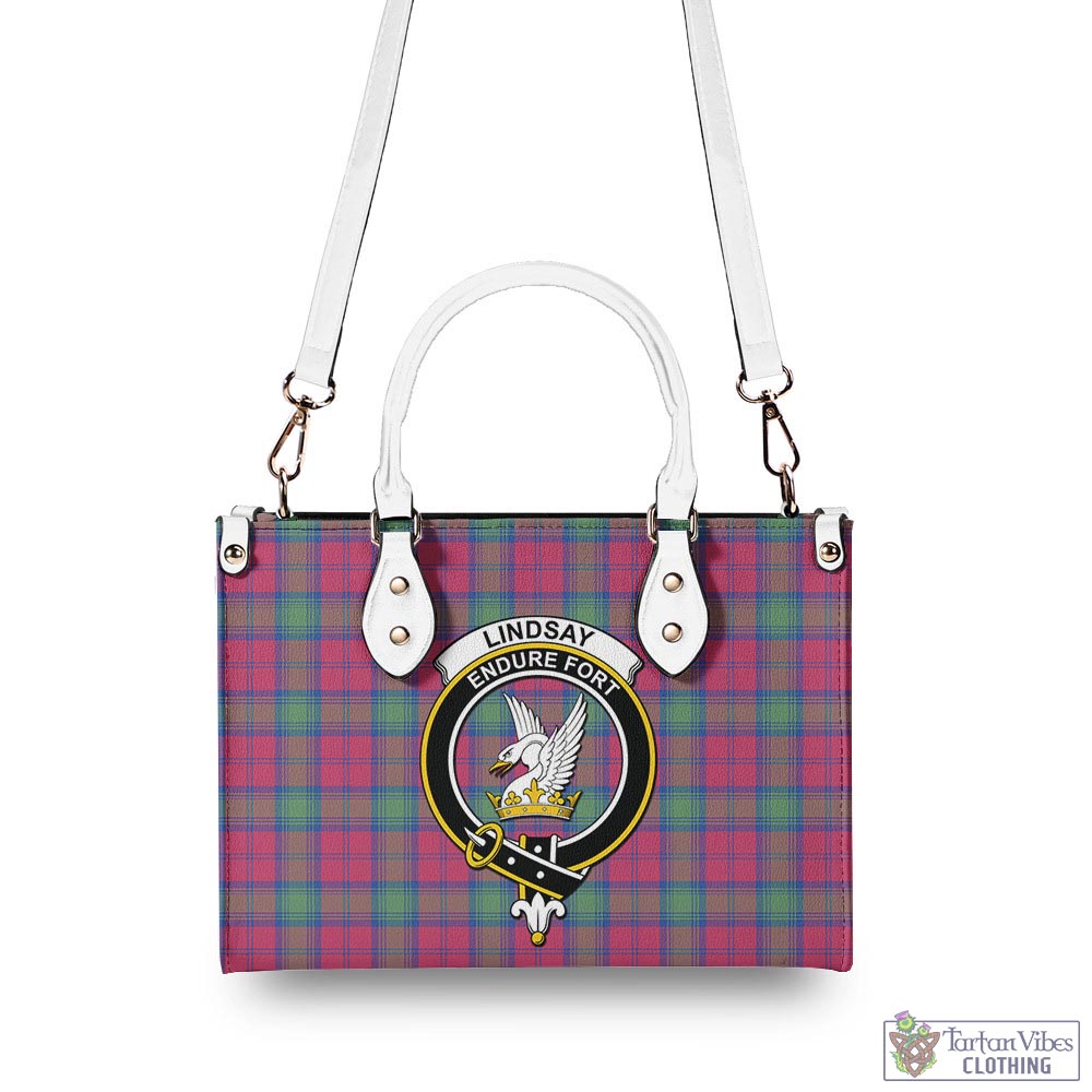 Tartan Vibes Clothing Lindsay Ancient Tartan Luxury Leather Handbags with Family Crest