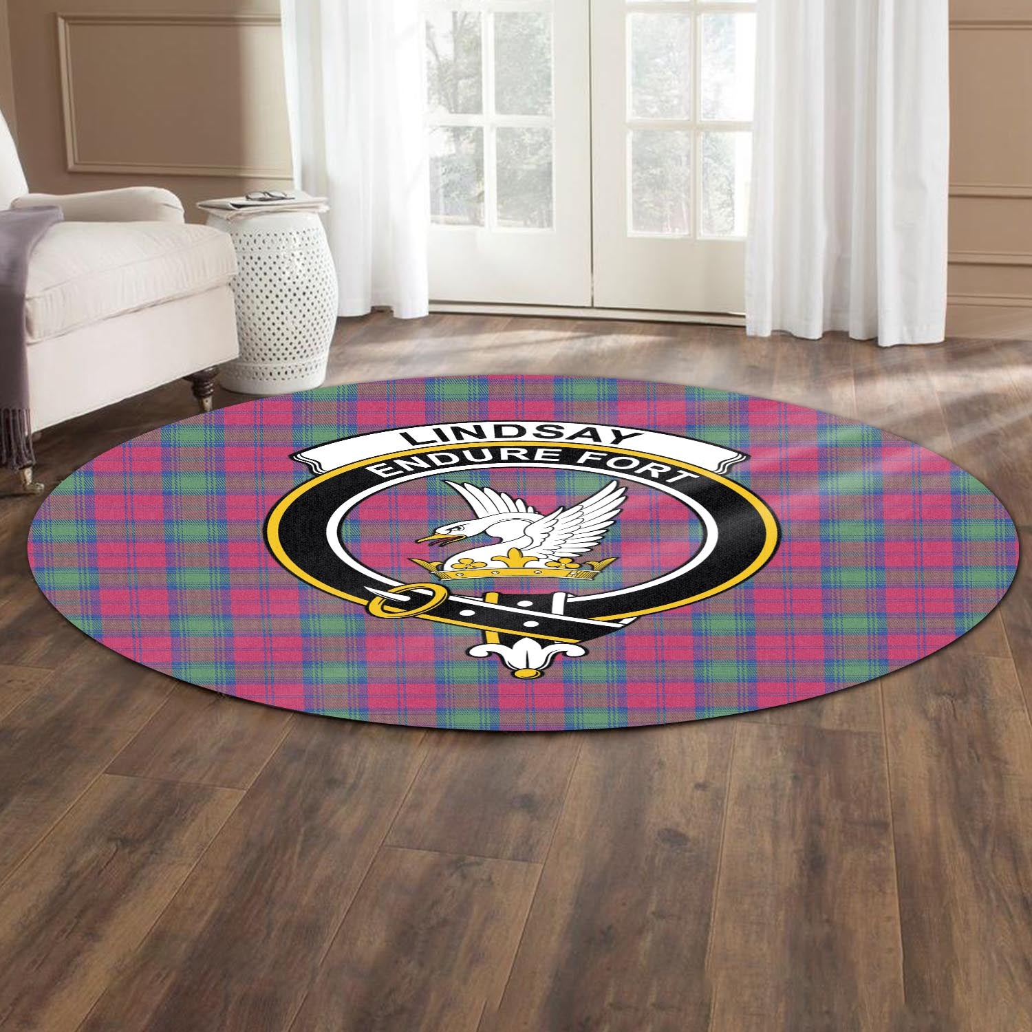 lindsay-ancient-tartan-round-rug-with-family-crest