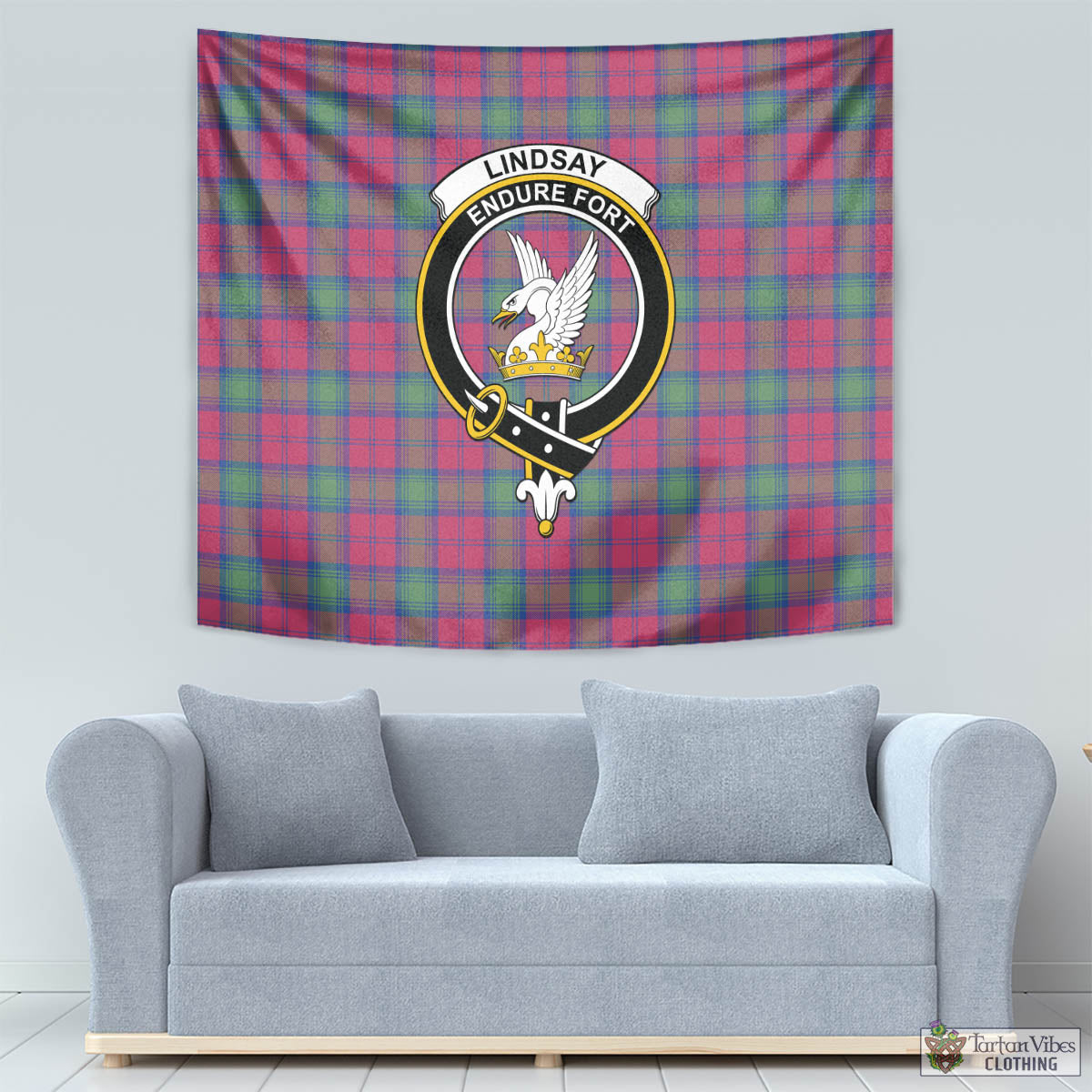 Tartan Vibes Clothing Lindsay Ancient Tartan Tapestry Wall Hanging and Home Decor for Room with Family Crest