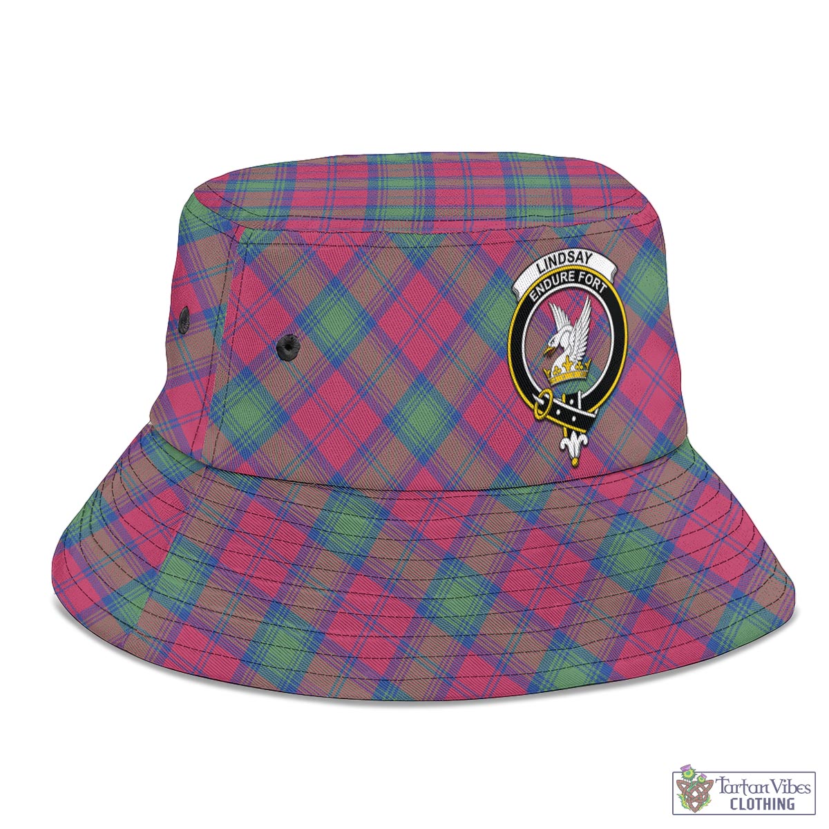 Tartan Vibes Clothing Lindsay Ancient Tartan Bucket Hat with Family Crest