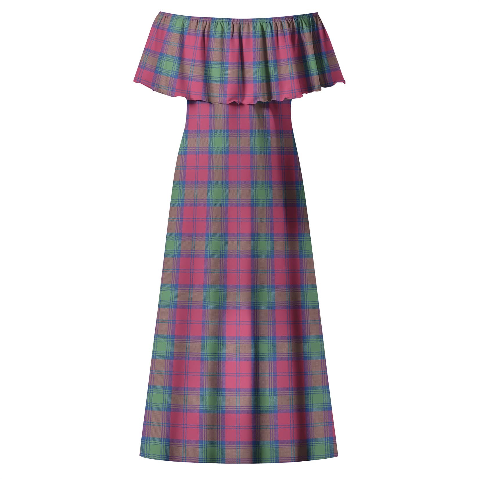 Lindsay Ancient Tartan Off Shoulder Long Dress - Tartanvibesclothing