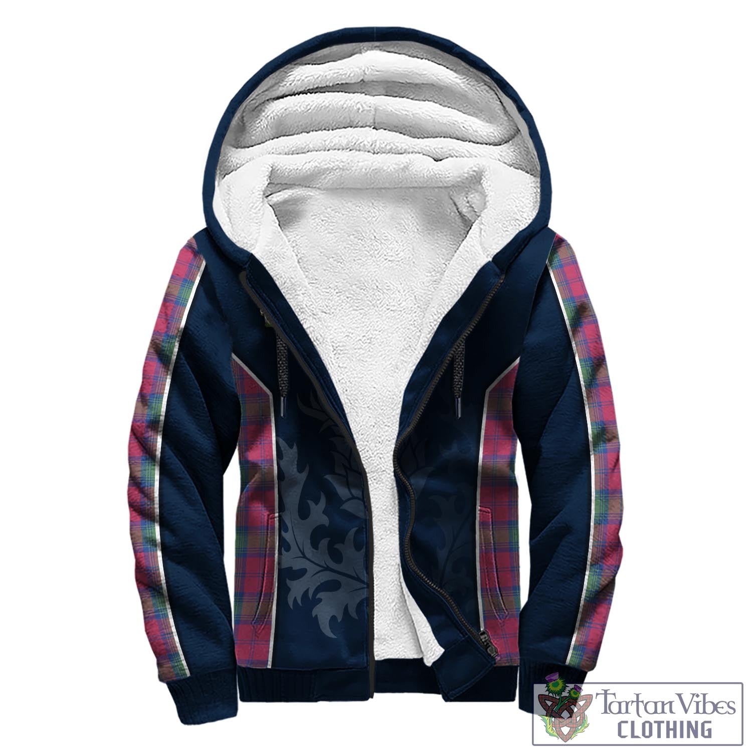 Tartan Vibes Clothing Lindsay Ancient Tartan Sherpa Hoodie with Family Crest and Scottish Thistle Vibes Sport Style