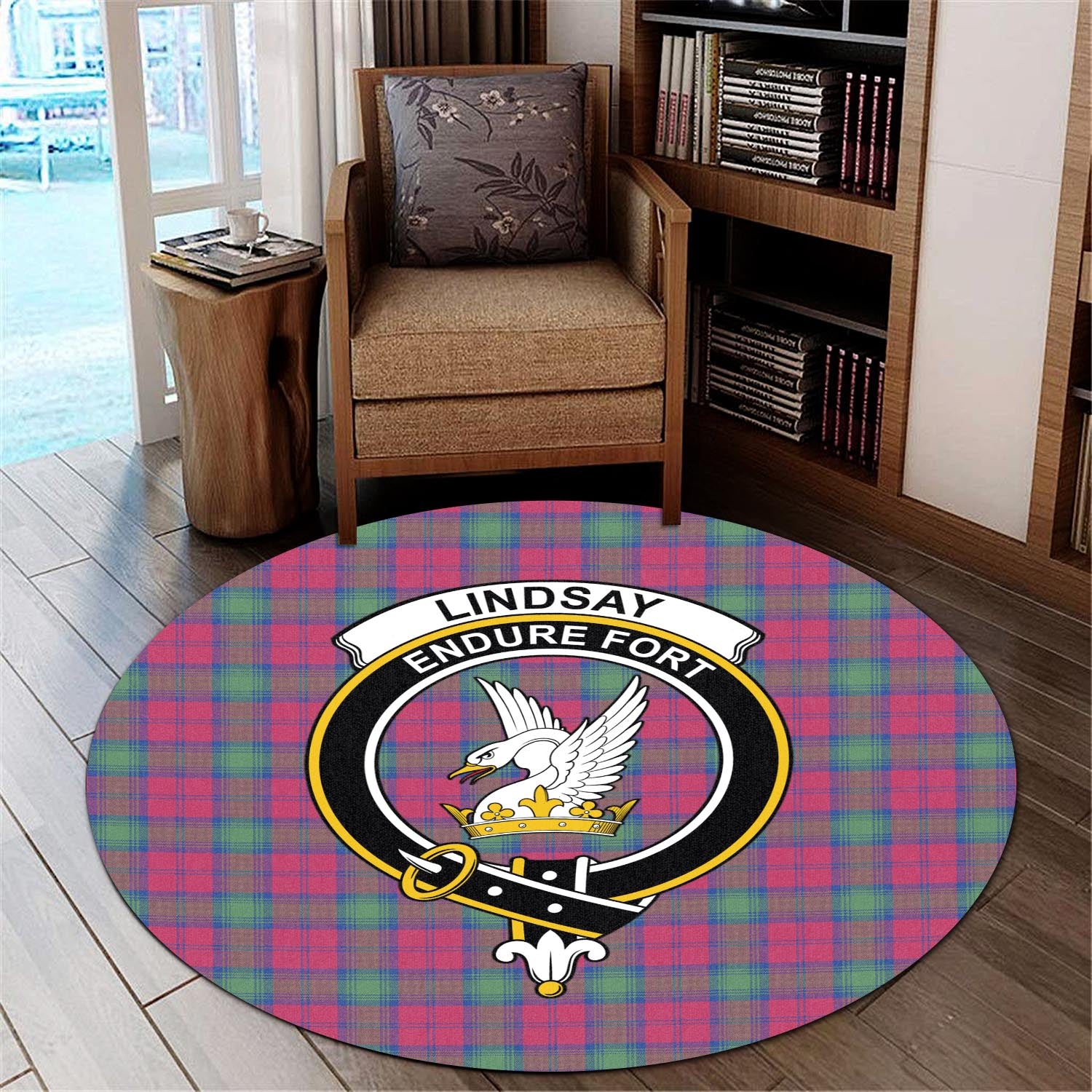 lindsay-ancient-tartan-round-rug-with-family-crest