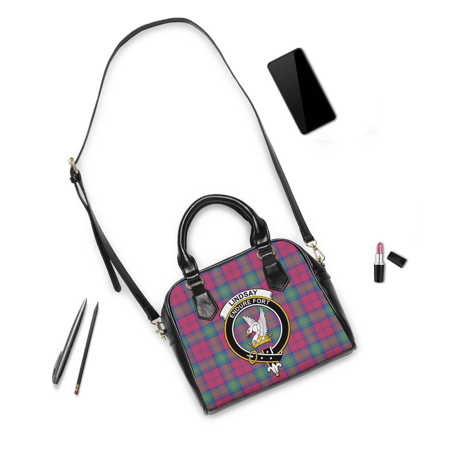 Lindsay Ancient Tartan Shoulder Handbags with Family Crest - Tartanvibesclothing