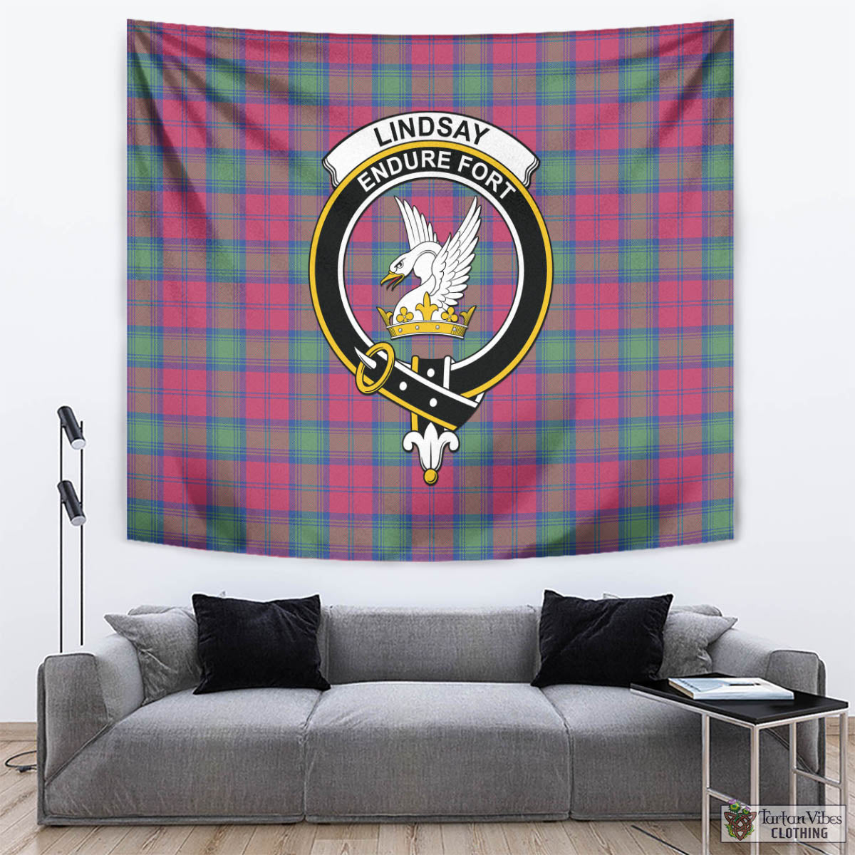 Tartan Vibes Clothing Lindsay Ancient Tartan Tapestry Wall Hanging and Home Decor for Room with Family Crest