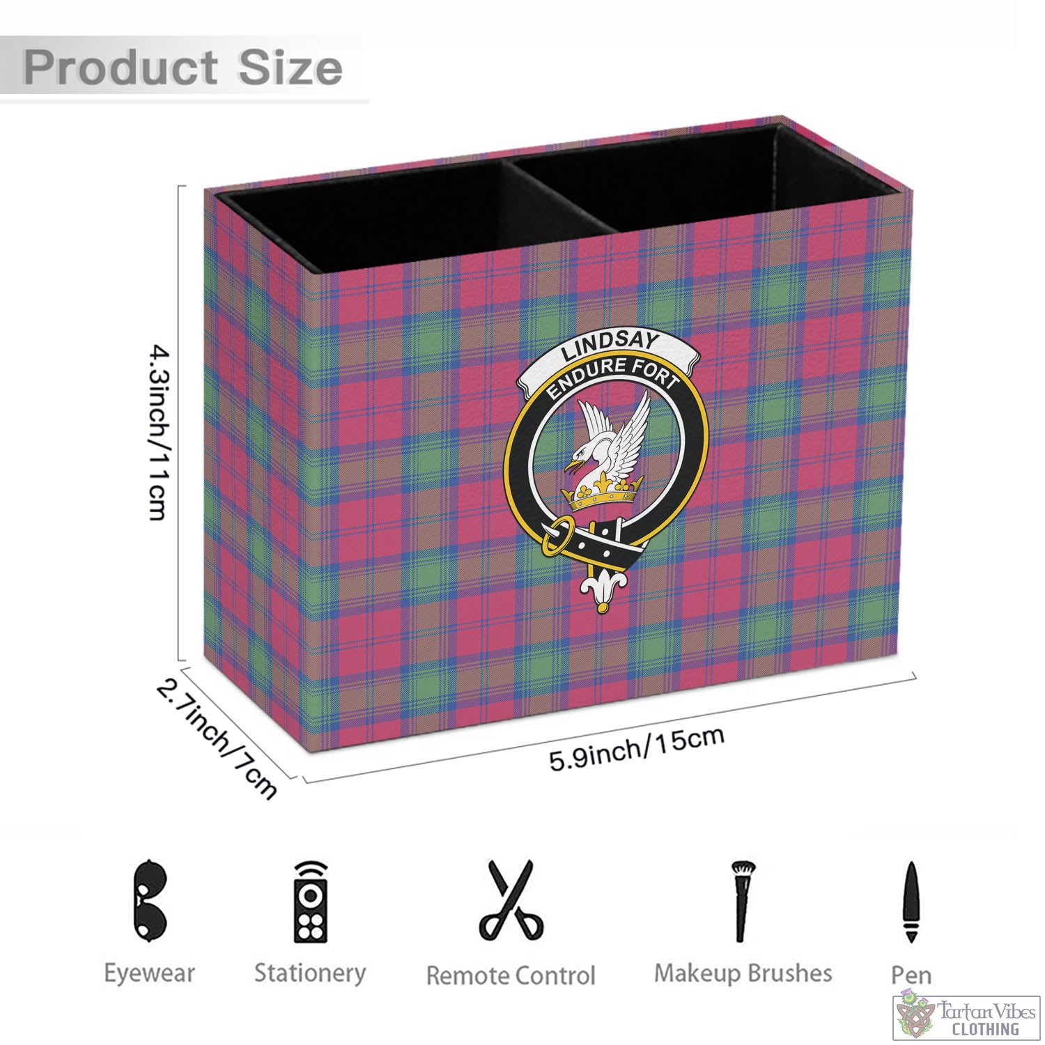 Tartan Vibes Clothing Lindsay Ancient Tartan Pen Holder with Family Crest