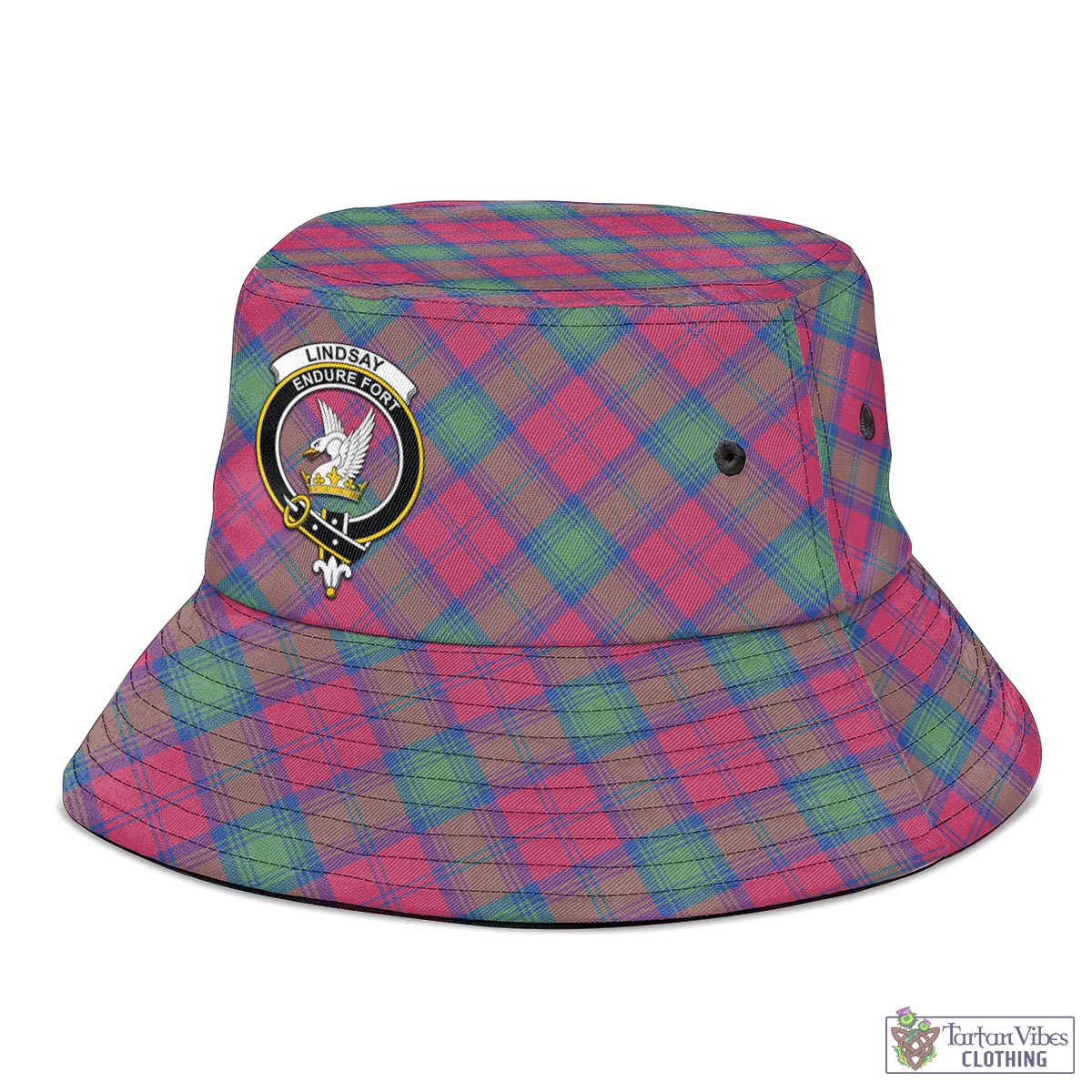 Tartan Vibes Clothing Lindsay Ancient Tartan Bucket Hat with Family Crest