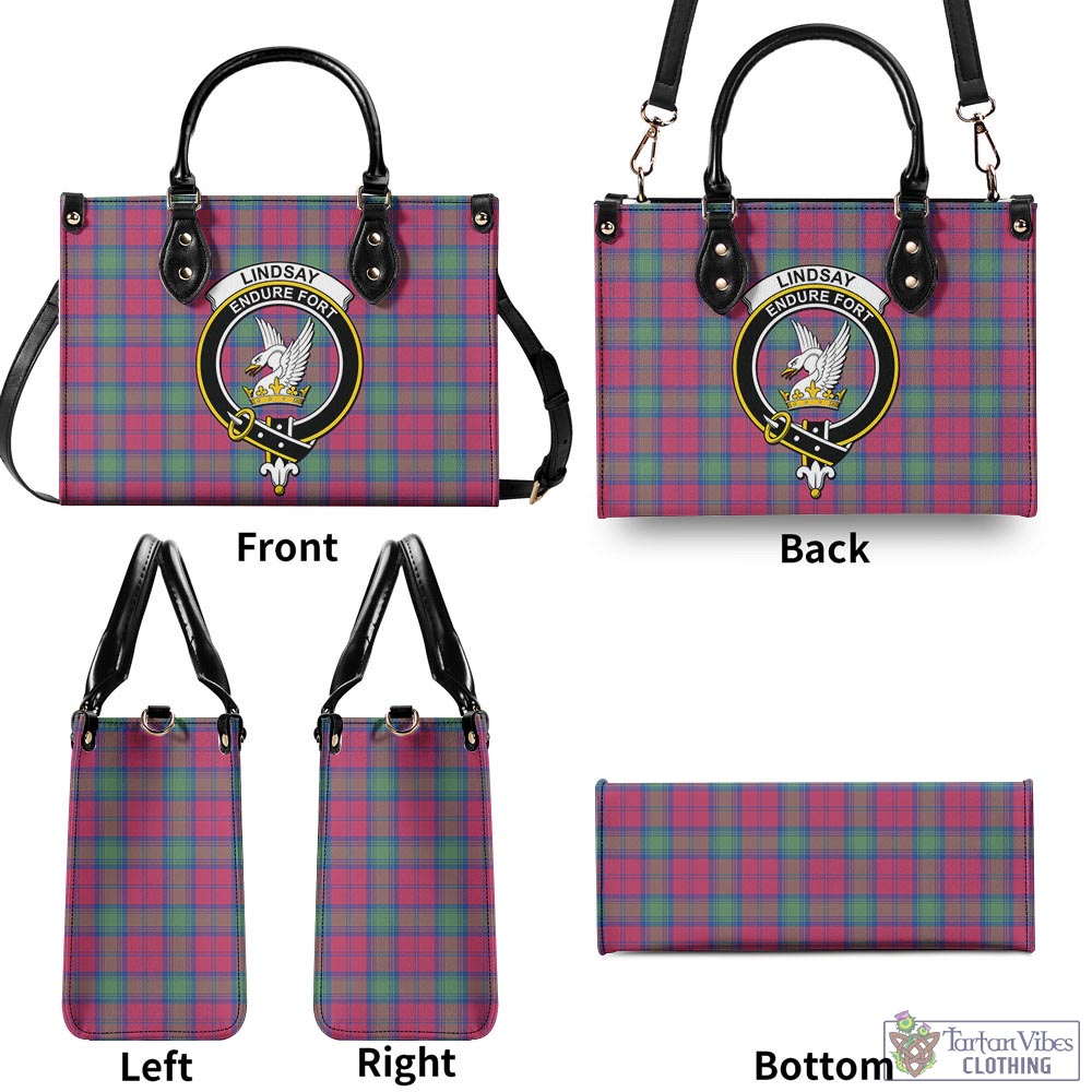 Tartan Vibes Clothing Lindsay Ancient Tartan Luxury Leather Handbags with Family Crest