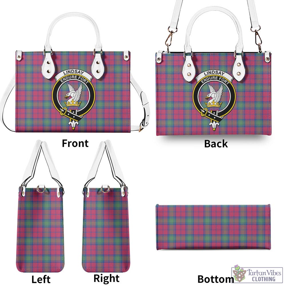 Tartan Vibes Clothing Lindsay Ancient Tartan Luxury Leather Handbags with Family Crest