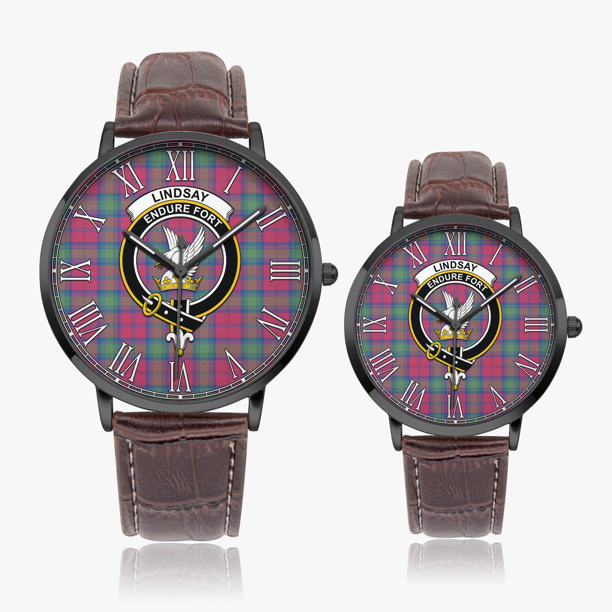 Lindsay Ancient Tartan Family Crest Leather Strap Quartz Watch - Tartanvibesclothing