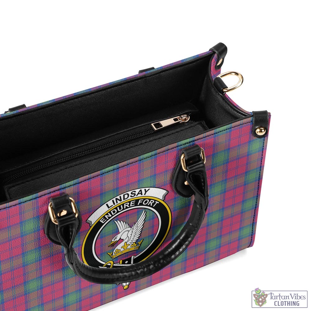 Tartan Vibes Clothing Lindsay Ancient Tartan Luxury Leather Handbags with Family Crest