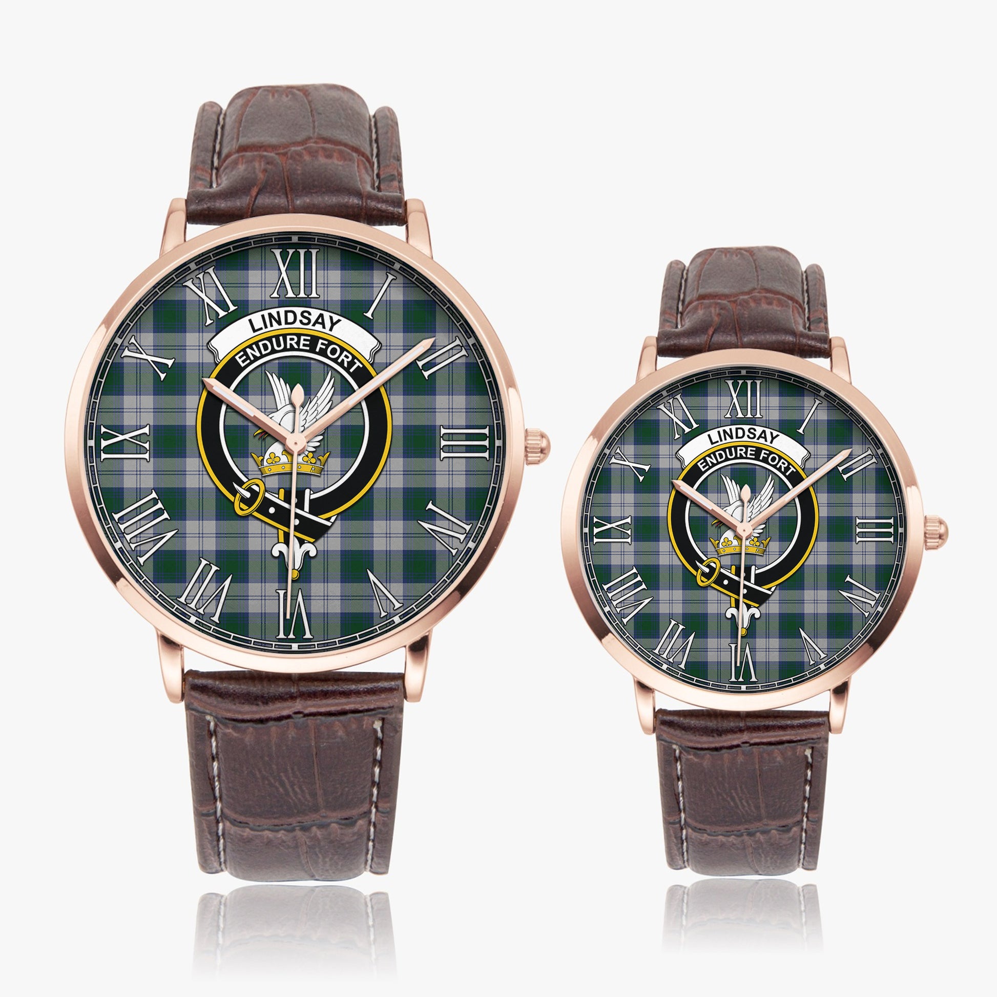 Lindsay Dress Tartan Family Crest Leather Strap Quartz Watch - Tartanvibesclothing