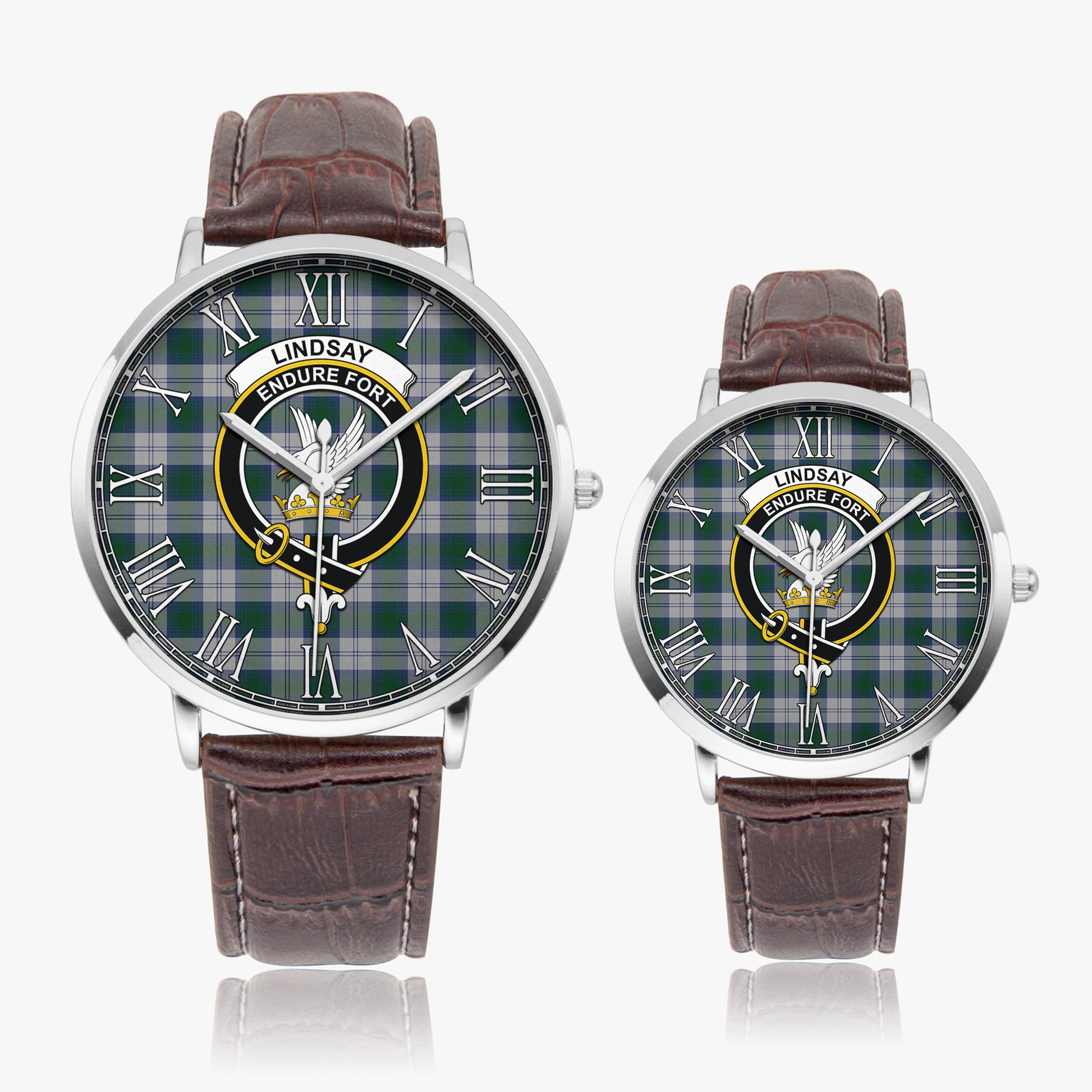 Lindsay Dress Tartan Family Crest Leather Strap Quartz Watch - Tartanvibesclothing