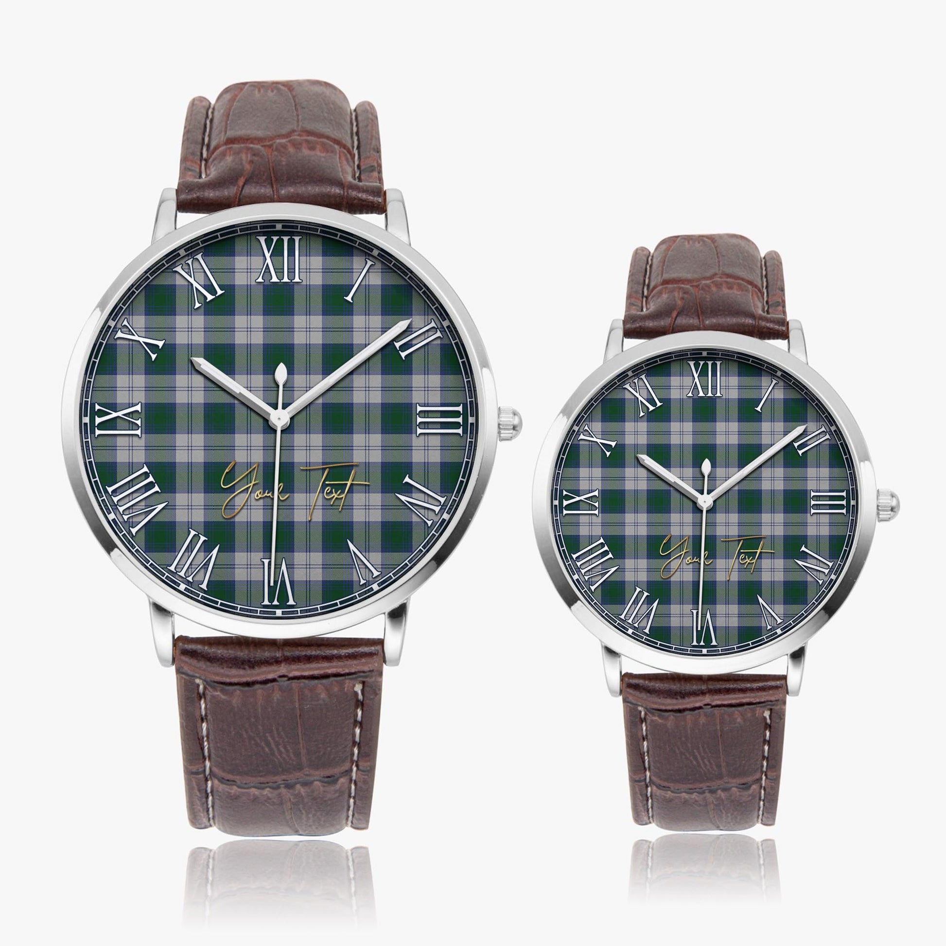 Lindsay Dress Tartan Personalized Your Text Leather Trap Quartz Watch Ultra Thin Silver Case With Brown Leather Strap - Tartanvibesclothing