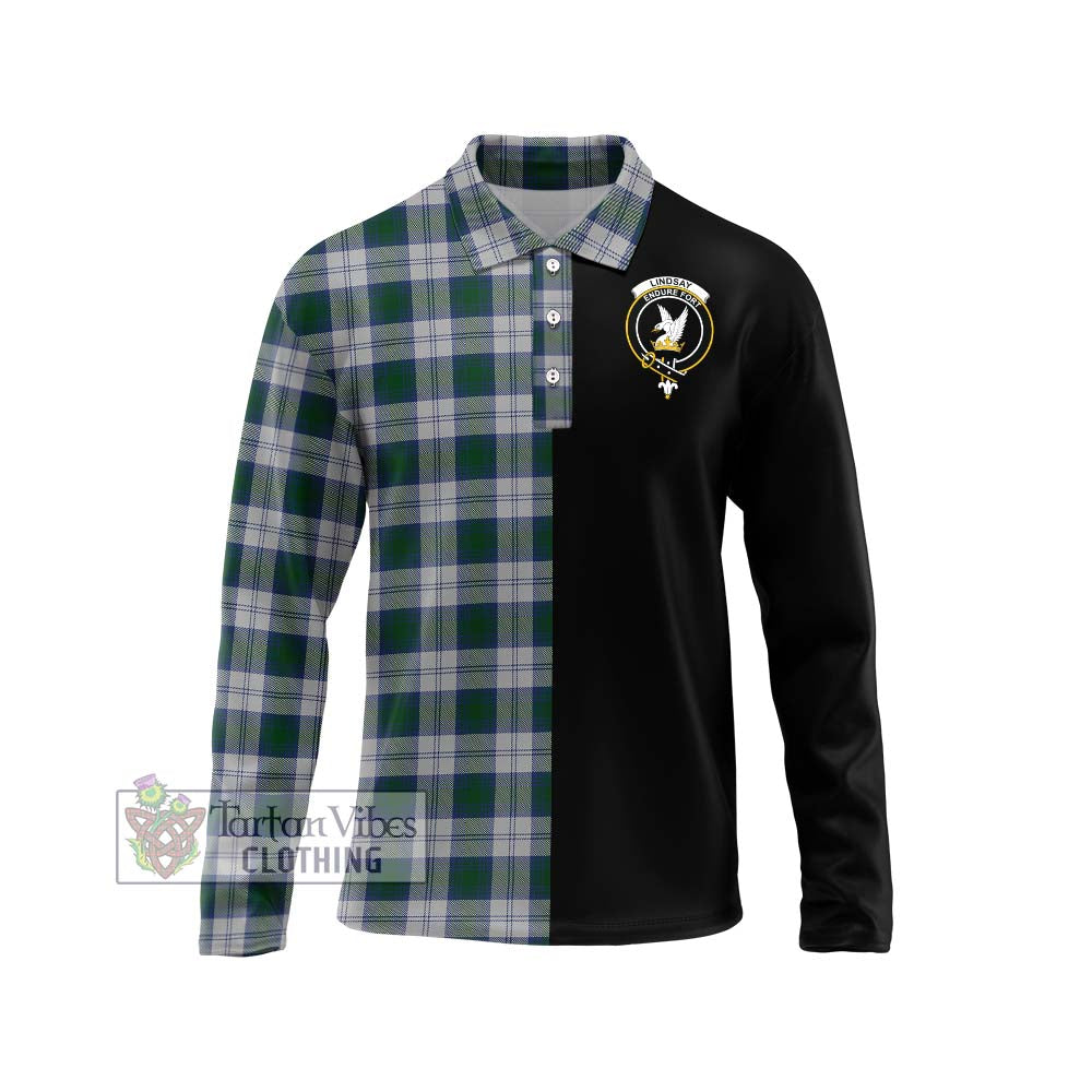 Lindsay Dress Tartan Long Sleeve Polo Shirt with Family Crest and Half Of Me Style Unisex - Tartanvibesclothing Shop