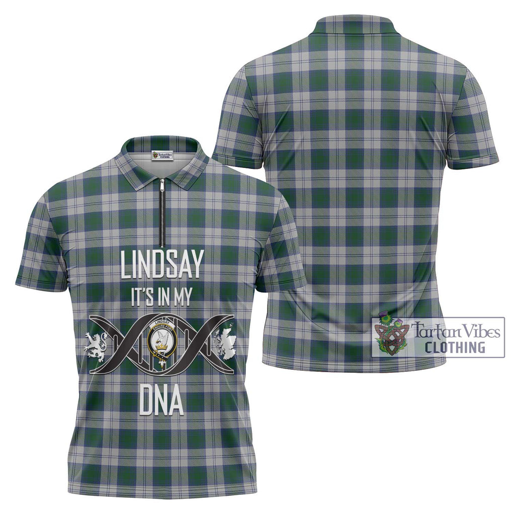 Lindsay Dress Tartan Zipper Polo Shirt with Family Crest DNA In Me Style Unisex - Tartanvibesclothing Shop