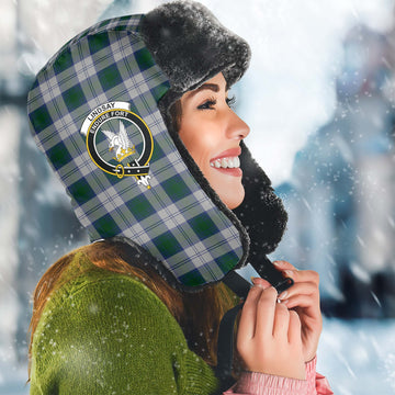 Lindsay Dress Tartan Winter Trapper Hat with Family Crest