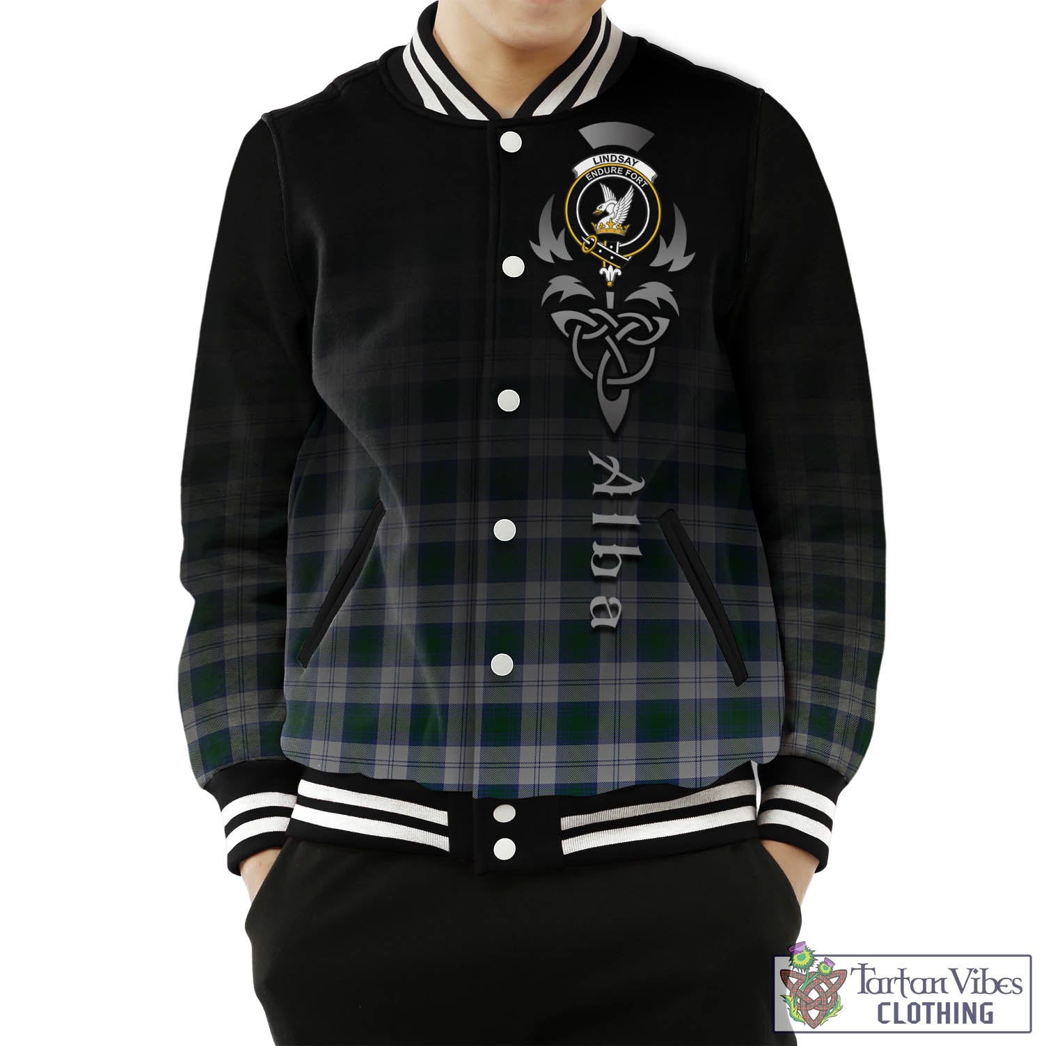 Tartan Vibes Clothing Lindsay Dress Tartan Baseball Jacket Featuring Alba Gu Brath Family Crest Celtic Inspired