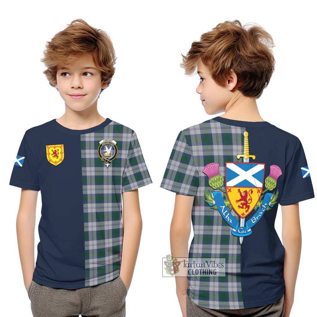 Tartan Vibes Clothing Lindsay Dress Tartan Kid T-Shirt with Scottish Lion Royal Arm Half Style