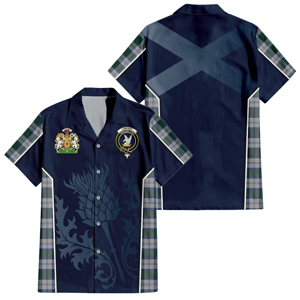 Tartan Vibes Clothing Lindsay Dress Tartan Short Sleeve Button Up Shirt with Family Crest and Scottish Thistle Vibes Sport Style