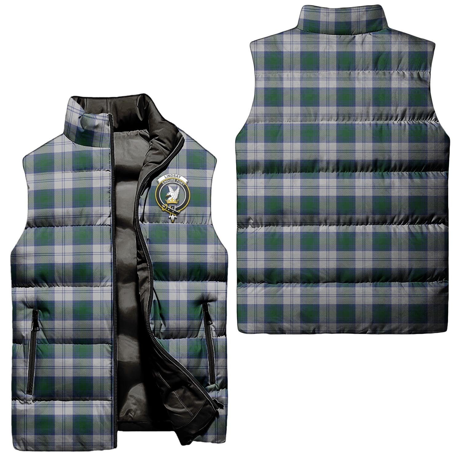 Lindsay Dress Tartan Sleeveless Puffer Jacket with Family Crest Unisex - Tartanvibesclothing