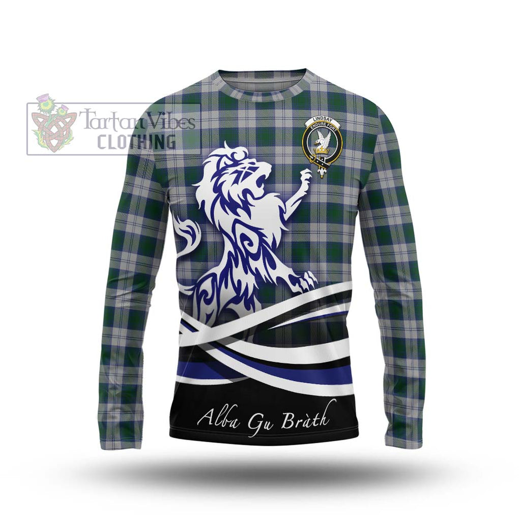 Lindsay Dress Tartan Long Sleeve T-Shirt with Alba Gu Brath Regal Lion Emblem Unisex - Tartanvibesclothing Shop