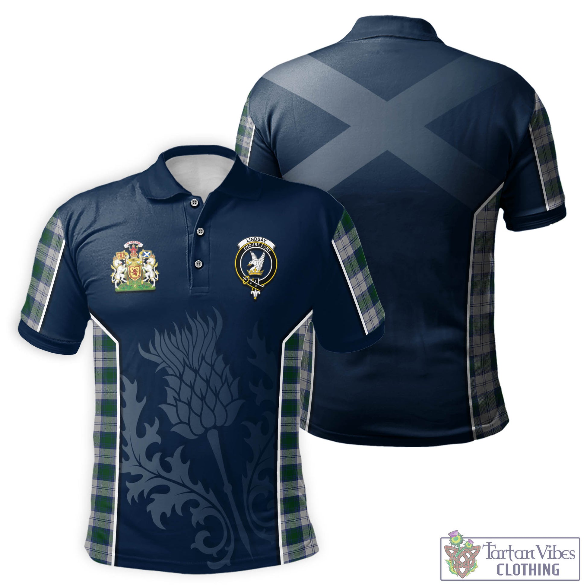 Tartan Vibes Clothing Lindsay Dress Tartan Men's Polo Shirt with Family Crest and Scottish Thistle Vibes Sport Style