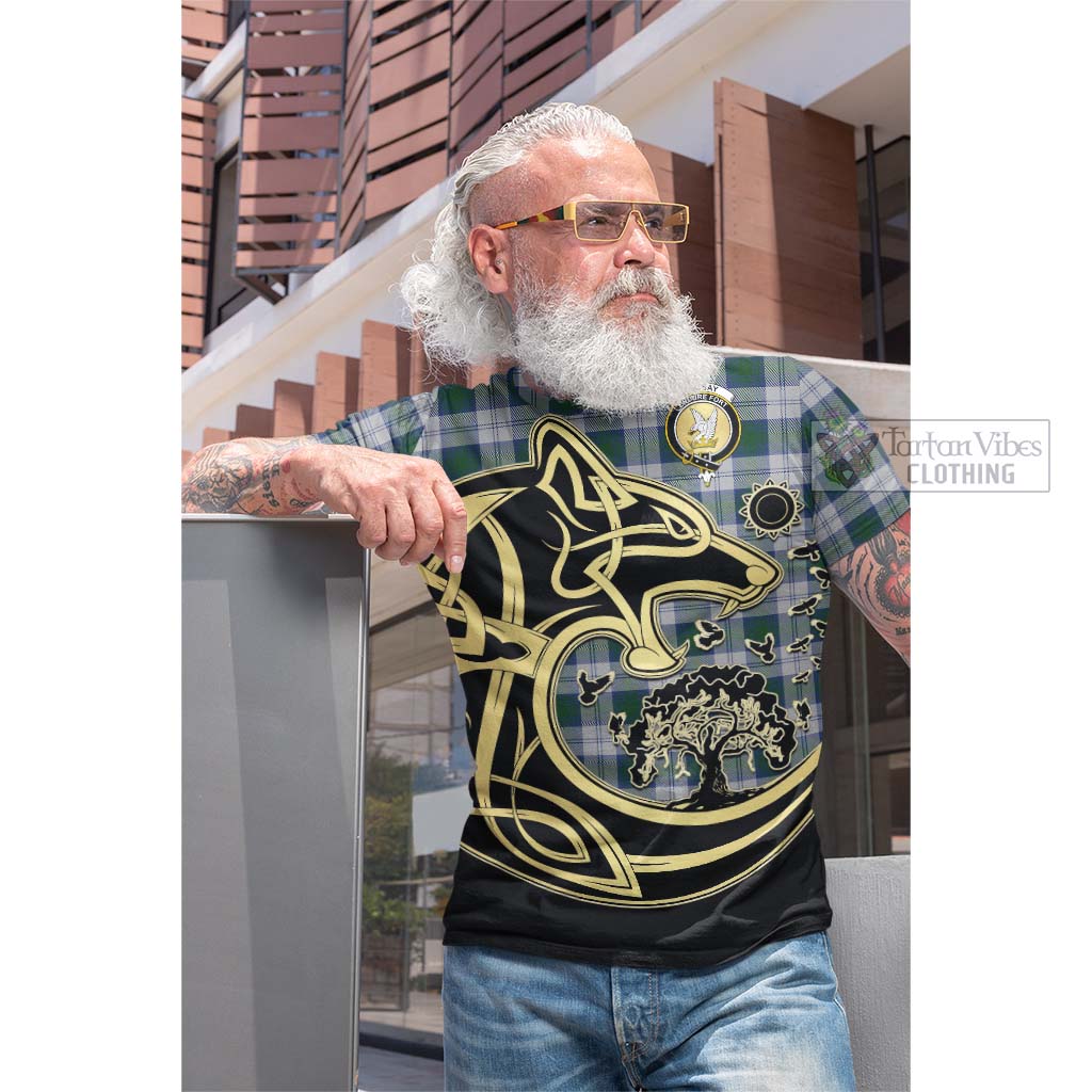 Tartan Vibes Clothing Lindsay Dress Tartan Cotton T-shirt with Family Crest Celtic Wolf Style