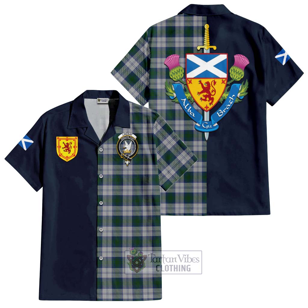 Tartan Vibes Clothing Lindsay Dress Tartan Short Sleeve Button Shirt with Scottish Lion Royal Arm Half Style