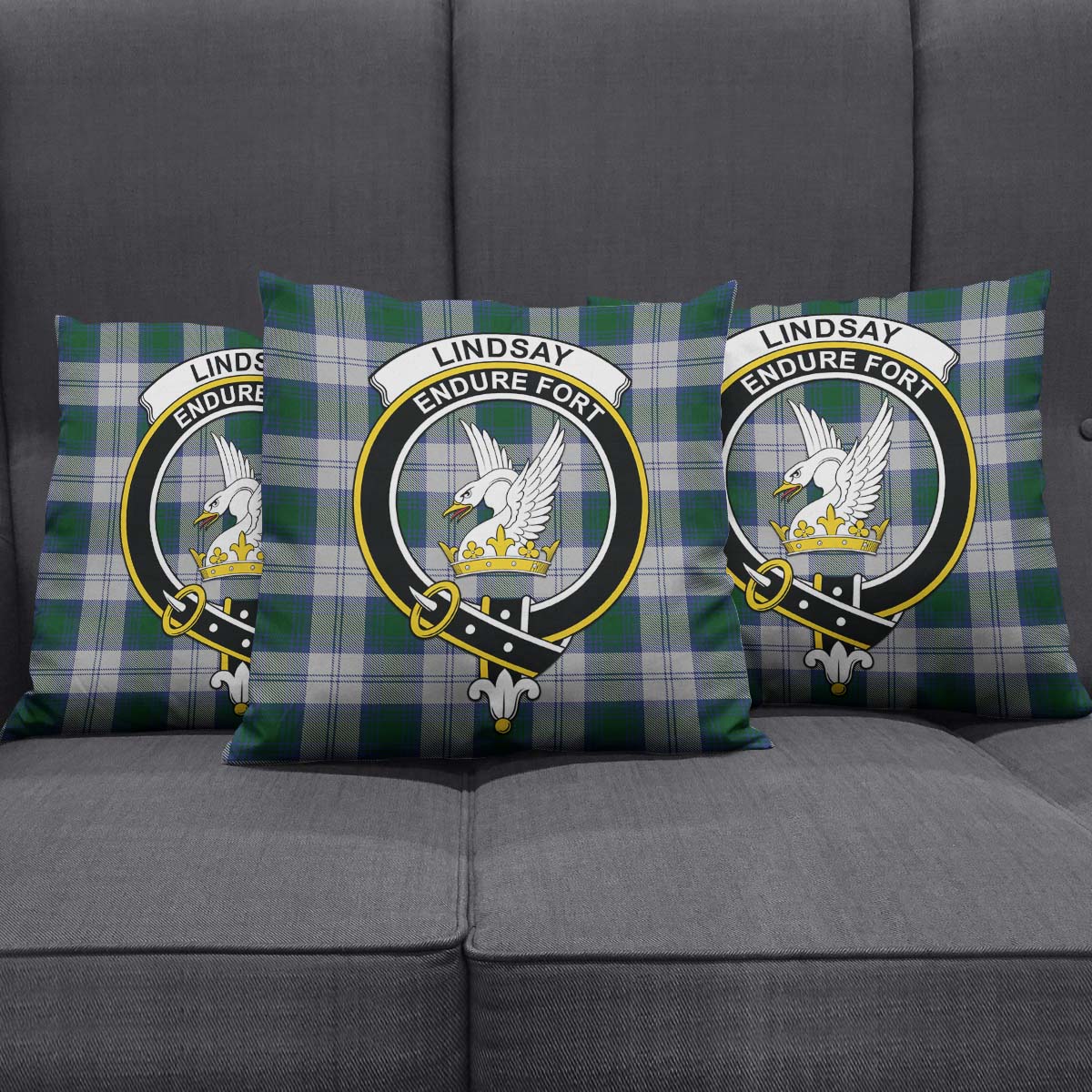 Lindsay Dress Tartan Pillow Cover with Family Crest Square Pillow Cover - Tartanvibesclothing