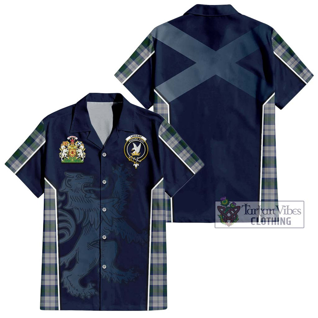 Lindsay Dress Tartan Short Sleeve Button Shirt with Family Crest and Lion Rampant Vibes Sport Style Kid - Tartan Vibes Clothing