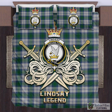 Lindsay Dress Tartan Bedding Set with Clan Crest and the Golden Sword of Courageous Legacy
